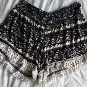 Chic High Waist Black and Cream Patterned Women's Shorts
